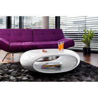 mutoni Table basse 109x59x34cm ovale en fibre de verre blanche  