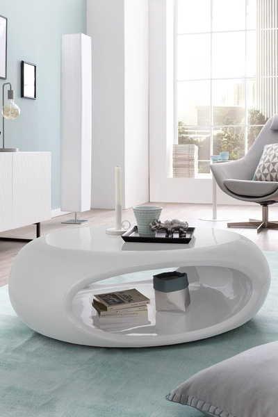 mutoni Table basse 109x59x34cm ovale en fibre de verre blanche  