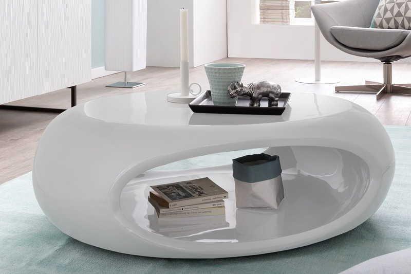 mutoni Tavolino 109x59x34cm ovale bianco in fibra di vetro  