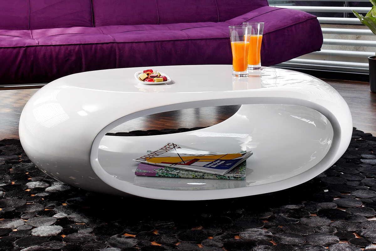 mutoni Table basse 109x59x34cm ovale blanc fibre de verre  