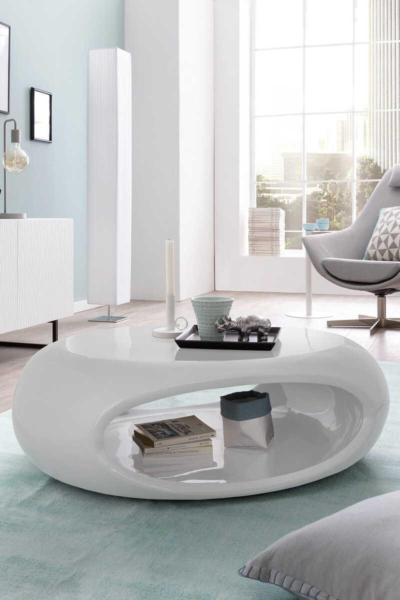 mutoni Table basse 109x59x34cm ovale blanc fibre de verre  