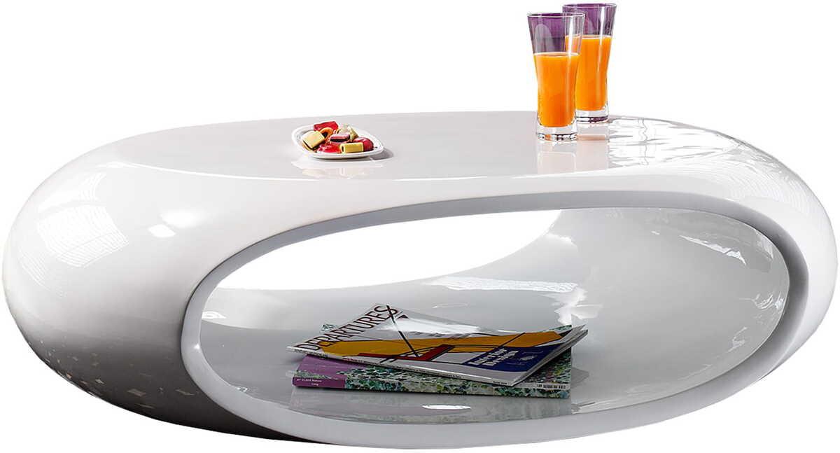 mutoni Table basse 109x59x34cm ovale blanc fibre de verre  