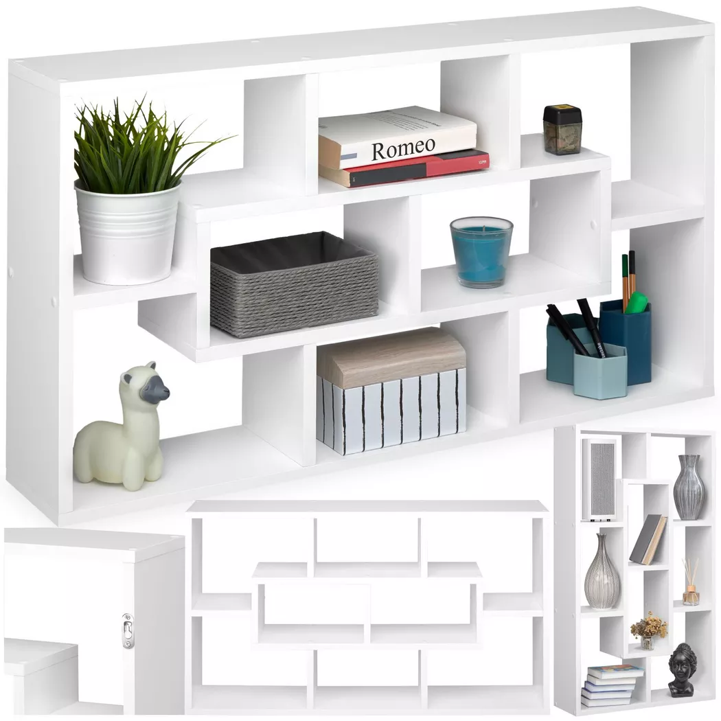 Tectake - Estantería KASSANDRA, Estantería de buen gusto con ocho compartimentos, Construcción estable y segura, Adecuado para montaje en pared