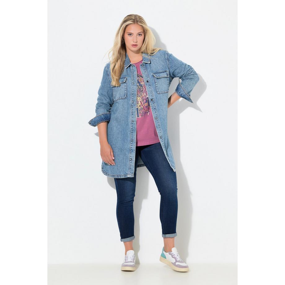 Ulla Popken Surchemise Oversize en Jean Col Chemise  