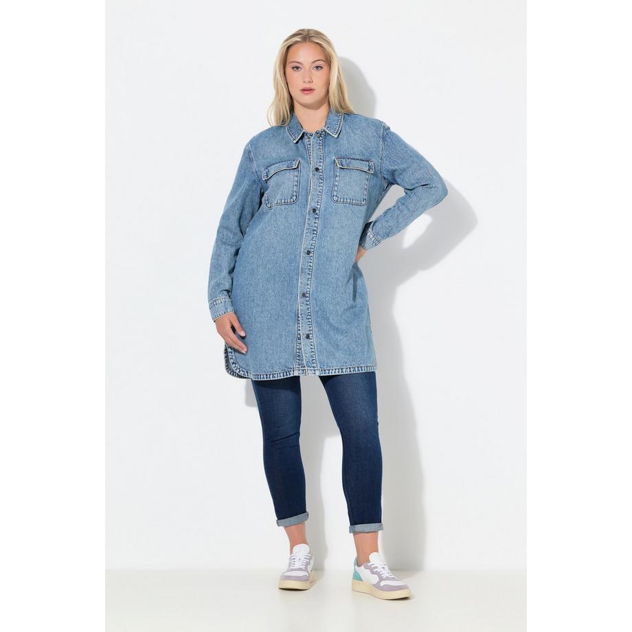 Ulla Popken Surchemise Oversize en Jean Col Chemise  