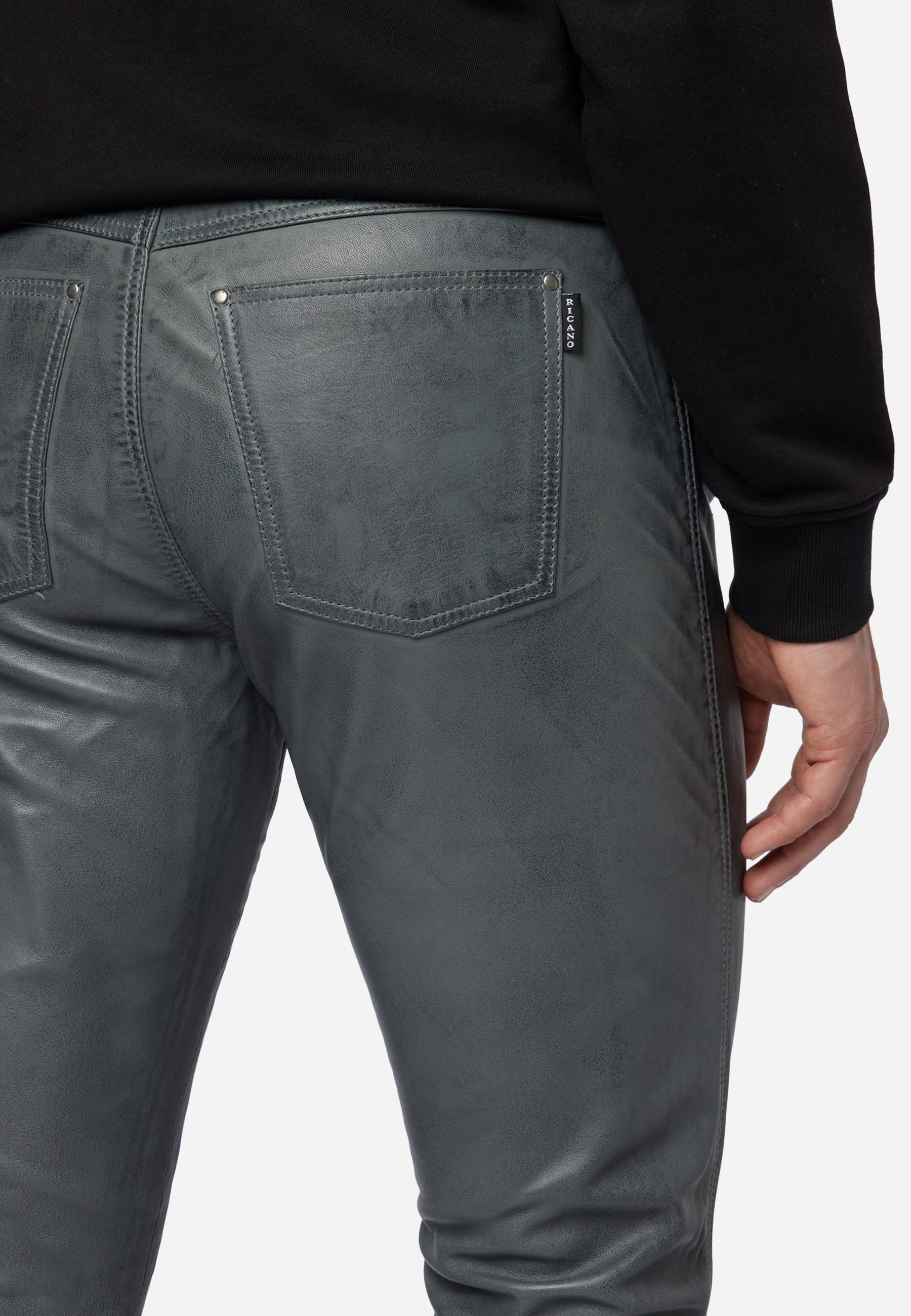 RICANO  Pantalon en cuir pour hommes Slim Fit, pantalon en cuir 5 poches en cuir d'agneau - Slim Fit 