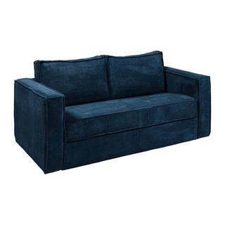 Vente-unique Canapé 3 places convertible express en velours côtelé bleu nuit - Couchage 140 cm - Matelas 18 cm LORETO  