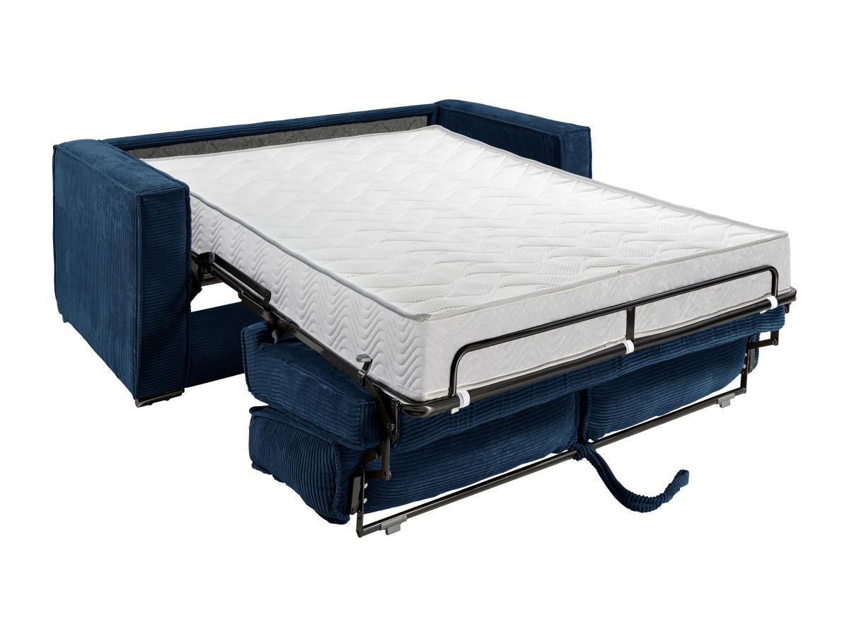 Vente-unique Canapé 3 places convertible express en velours côtelé bleu nuit - Couchage 140 cm - Matelas 18 cm LORETO  