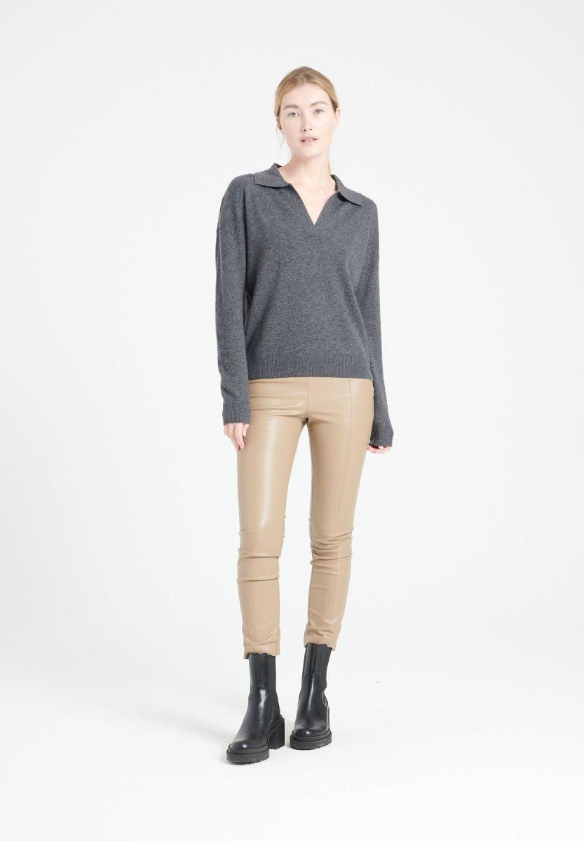Image of Mia 3 Langärmeliges Polo-shirt - 100% Kaschmir Damen Grau S
