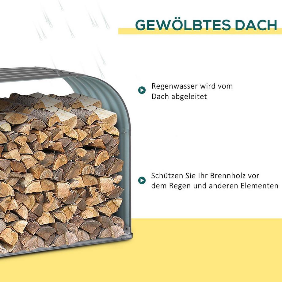 Northio  Kaminholzständer Holzlager Kaminholzunterstand Brennholzregal 0,85 M³ Stahl Grau 208 X 46 X 112 Cm 