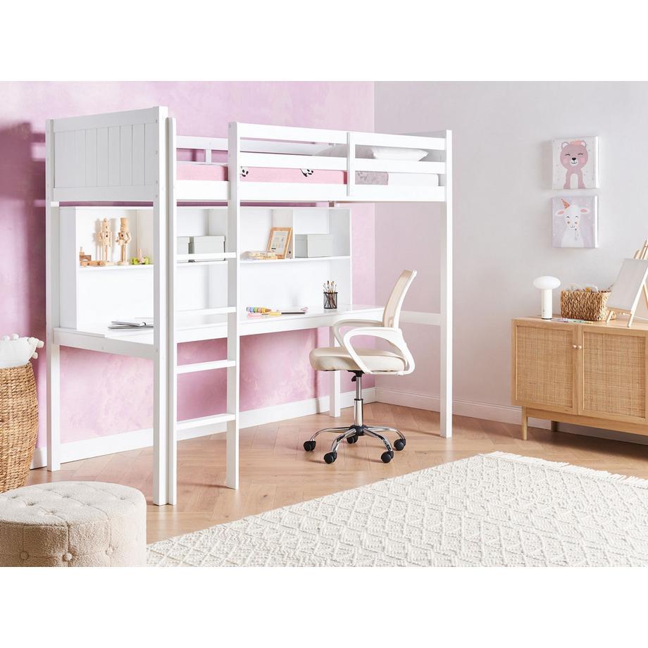 Beliani Letto matrimoniale alto con scrivania en Legno di pino  FOUCAMONT  