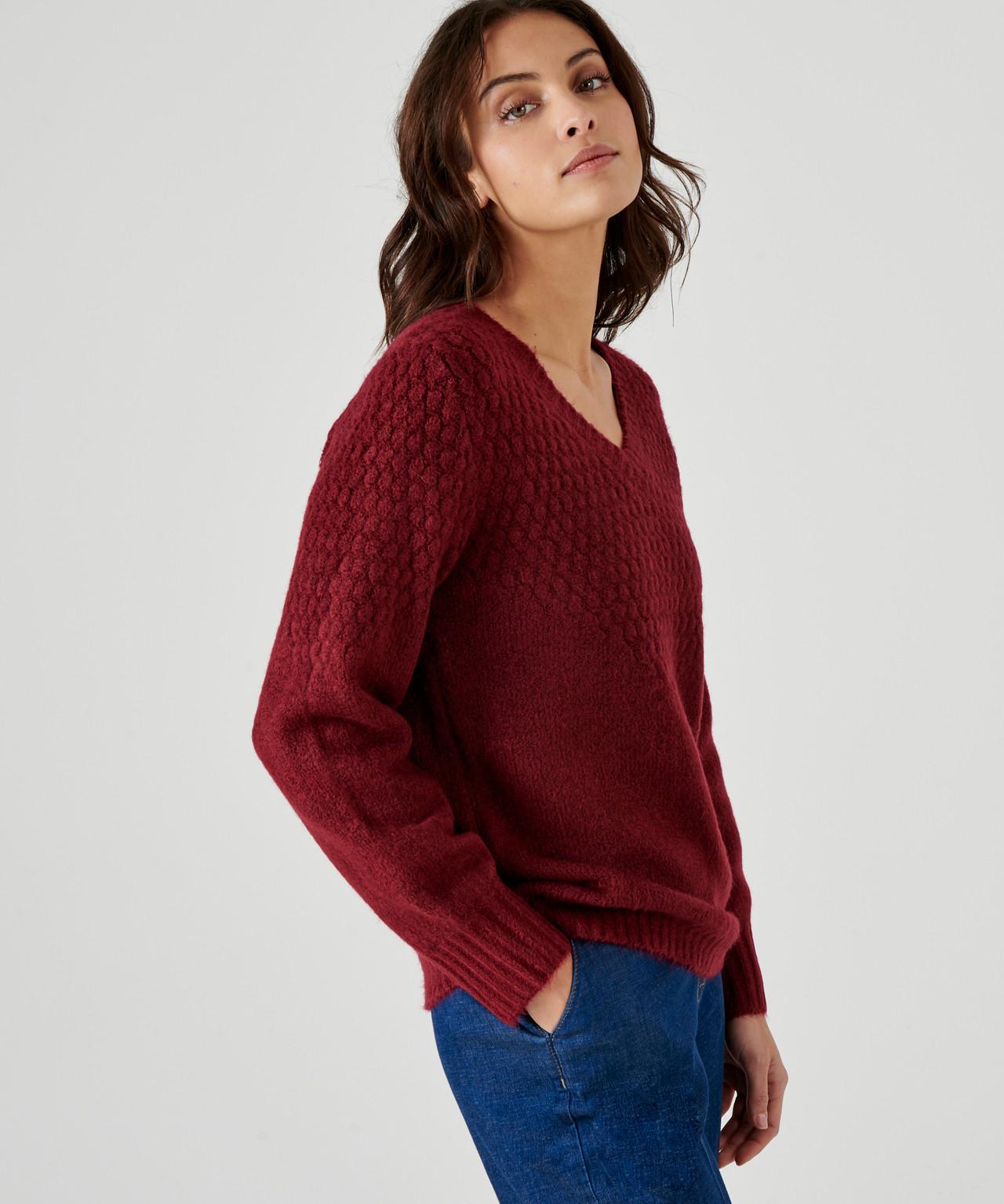 Image of Pullover V-ausschnitt Aus Thermolactyl-rippstrick Wabeneffekt Damen Rot 42/44