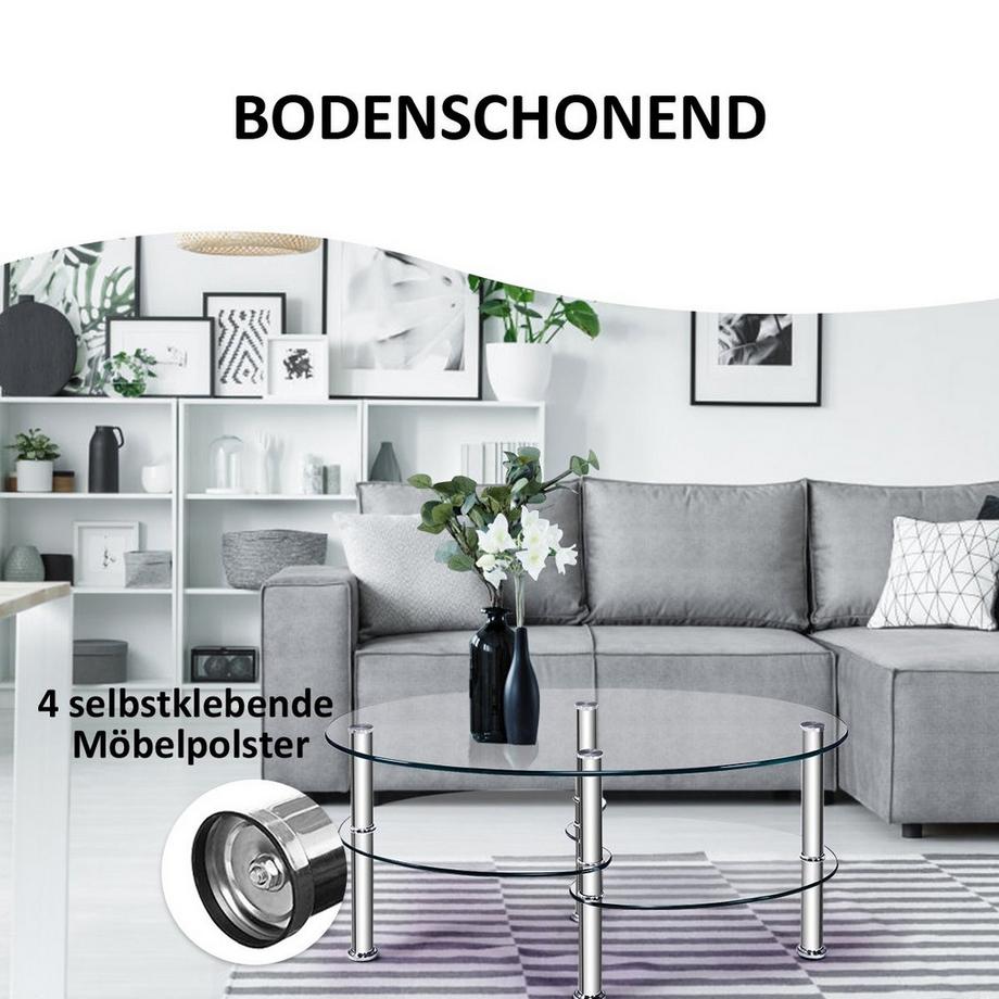 Northix 3 Ebenen Glastisch mit Modernem Ovalen Design Dreistufigem Regal Transparent  