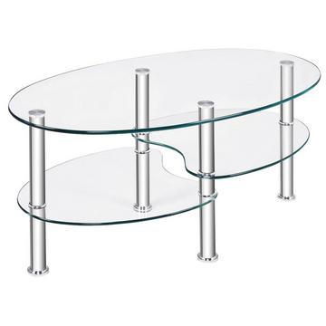 Table en verre à 3 niveaux avec étagère transparente au design ovale moderne à trois niveaux