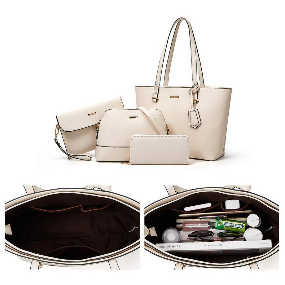 Only-bags.store  Ensemble de Sacs à Main 4 Pièces, Grand Fourre-Tout, Sac à Bandoulière, Sac à Main, Porte-Cartes 