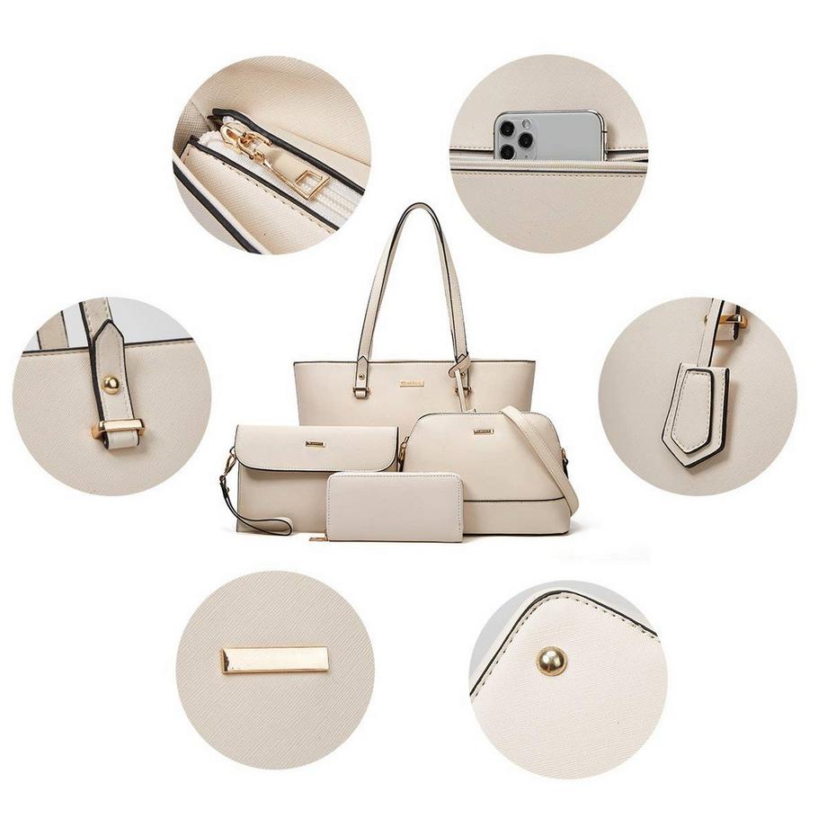 Only-bags.store  Ensemble de Sacs à Main 4 Pièces, Grand Fourre-Tout, Sac à Bandoulière, Sac à Main, Porte-Cartes 