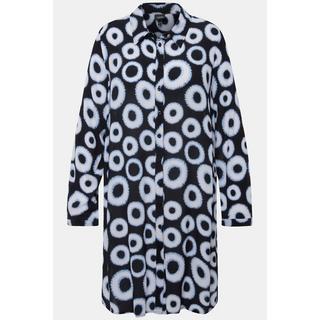 Ulla Popken  Chemisier long en tissu crêpe à motif cercles, col de chemise et manches longues et 