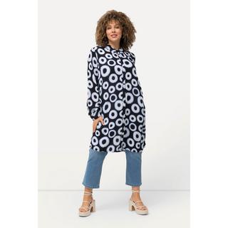 Ulla Popken  Chemisier long en tissu crêpe à motif cercles, col de chemise et manches longues et 