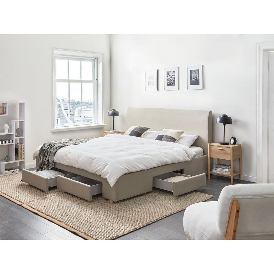 Beliani Lit avec tiroirs de rangement en Tissu  SOUTRIN  