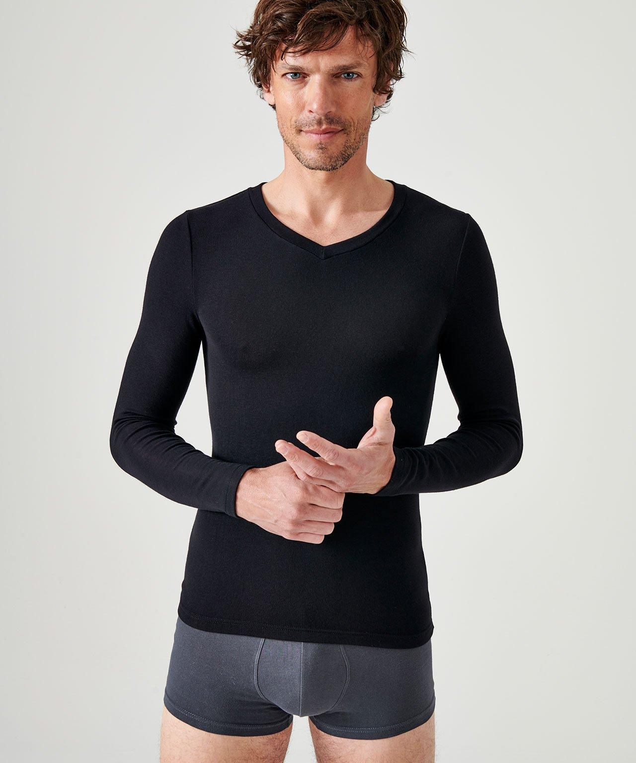Image of Langärmeliges Shirt Mit V-ausschnitt, Wärmegrad Medium 3. Herren Schwarz XL