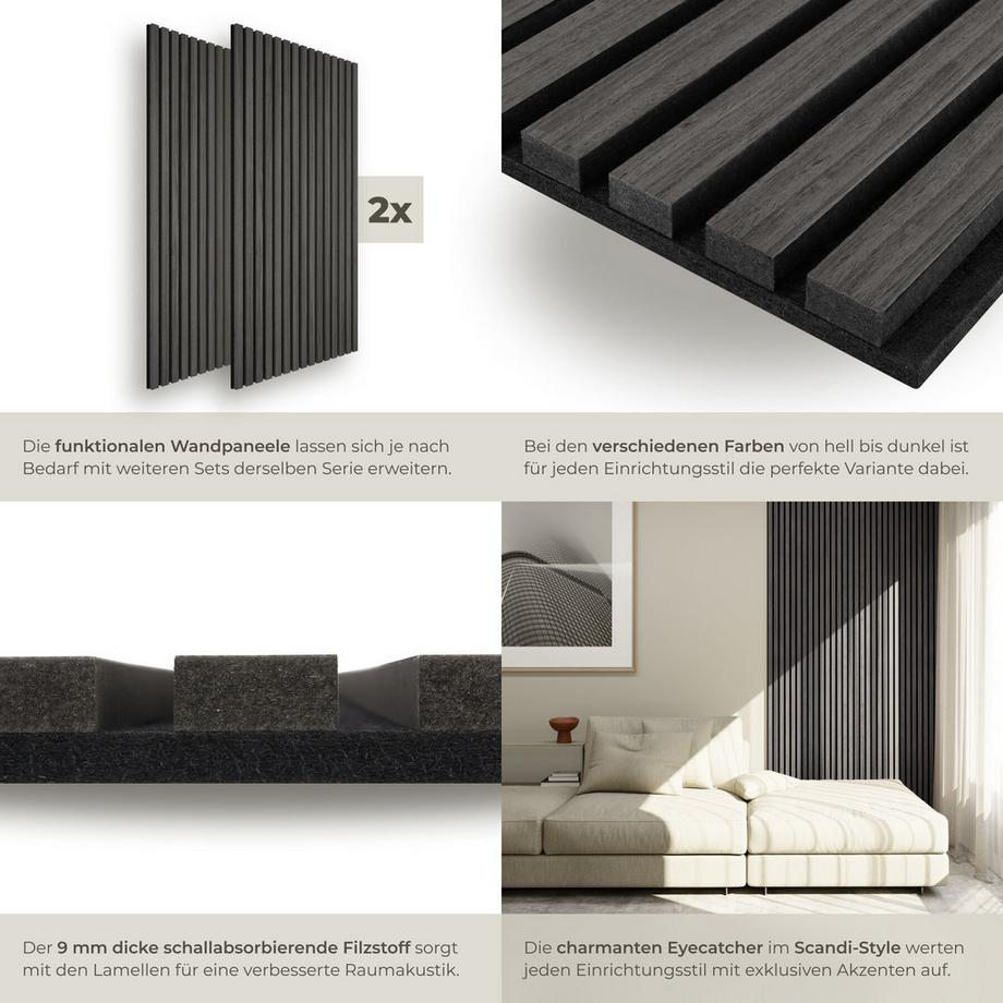 Tectake Akustikpaneele Sonic Wall je 60 x 120 x 2,1 cm, Größe flexibel anpassbar schallabsorbierender Filz  