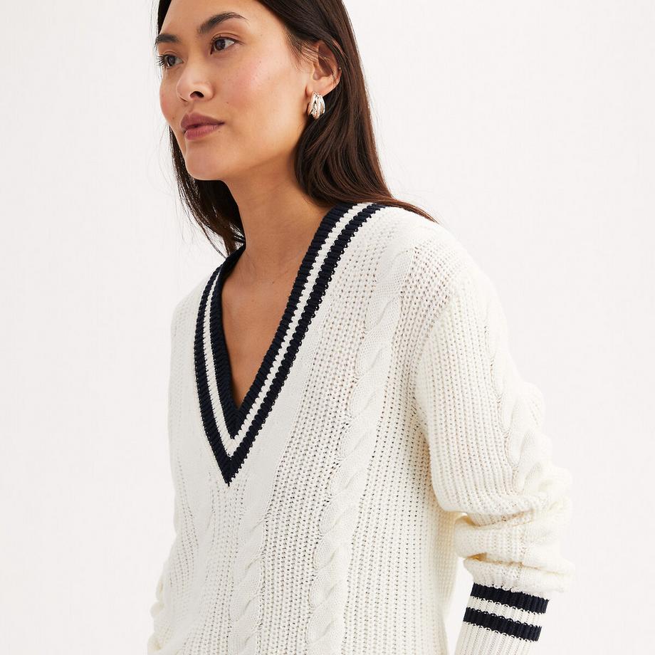 La Redoute Collections Pull col V en maille torsadée  