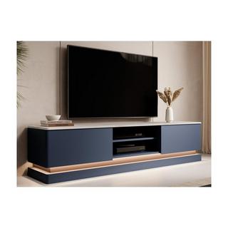 PASCAL MORABITO TV-Möbel mit 2 Schubladen & 2 Ablagefächer + LED-Beleuchtung - MDF - Blau & Marmor-Optik Weiß - DEVIKA von Pascal MORABITO  