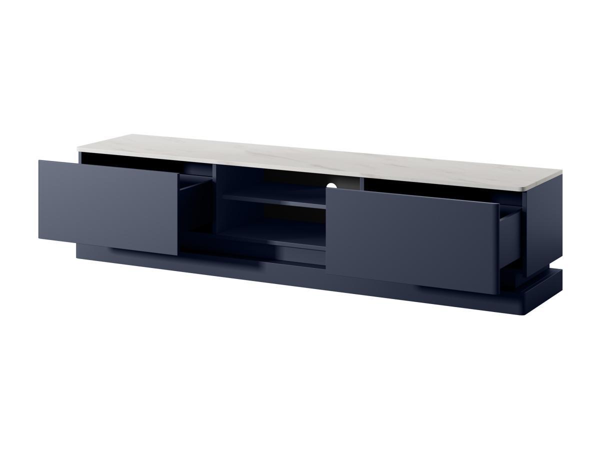 PASCAL MORABITO TV-Möbel mit 2 Schubladen & 2 Ablagefächer + LED-Beleuchtung - MDF - Blau & Marmor-Optik Weiß - DEVIKA von Pascal MORABITO  