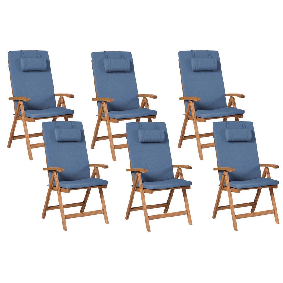 Set mit 6 Stühlen und Sitzkissen aus Akazienholz Mediterran JAVA PREMIUM