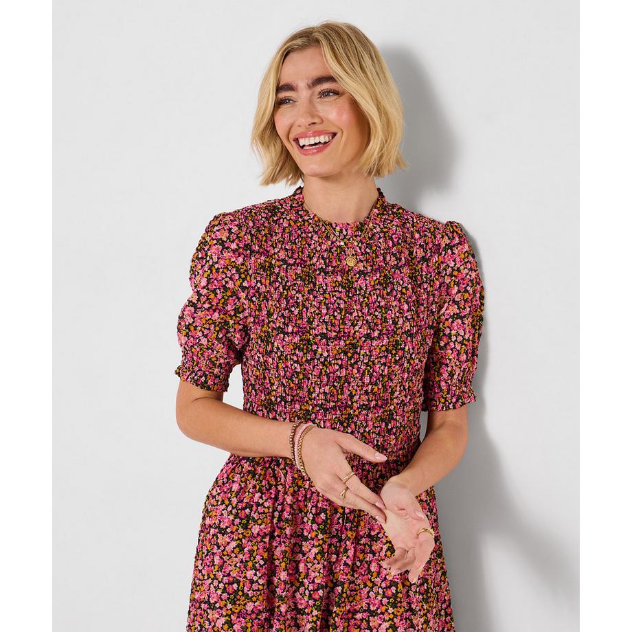 Joe Browns Kleid mit gesmokter Korsage und Blumenmuster  