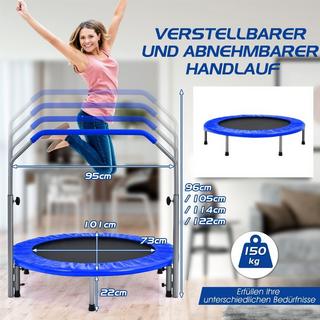 Northix  Mini trampolino trampolino fitness pieghevole Ø101 cm con maniglia regolabile in altezza blu + nero 