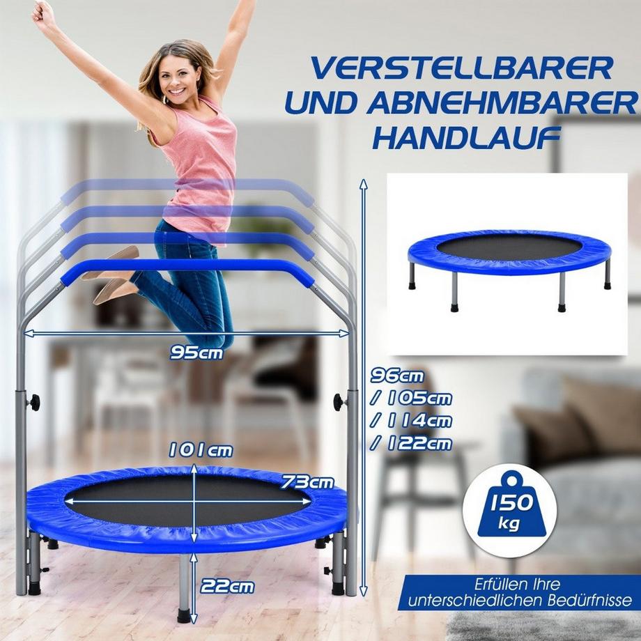 Northix  Trampoline de fitness mini trampoline pliable Ø101 cm avec poignée réglable en hauteur bleu + noir 