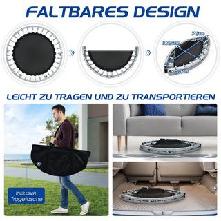 Northix  Mini trampolino trampolino fitness pieghevole Ø101 cm con maniglia regolabile in altezza blu + nero 