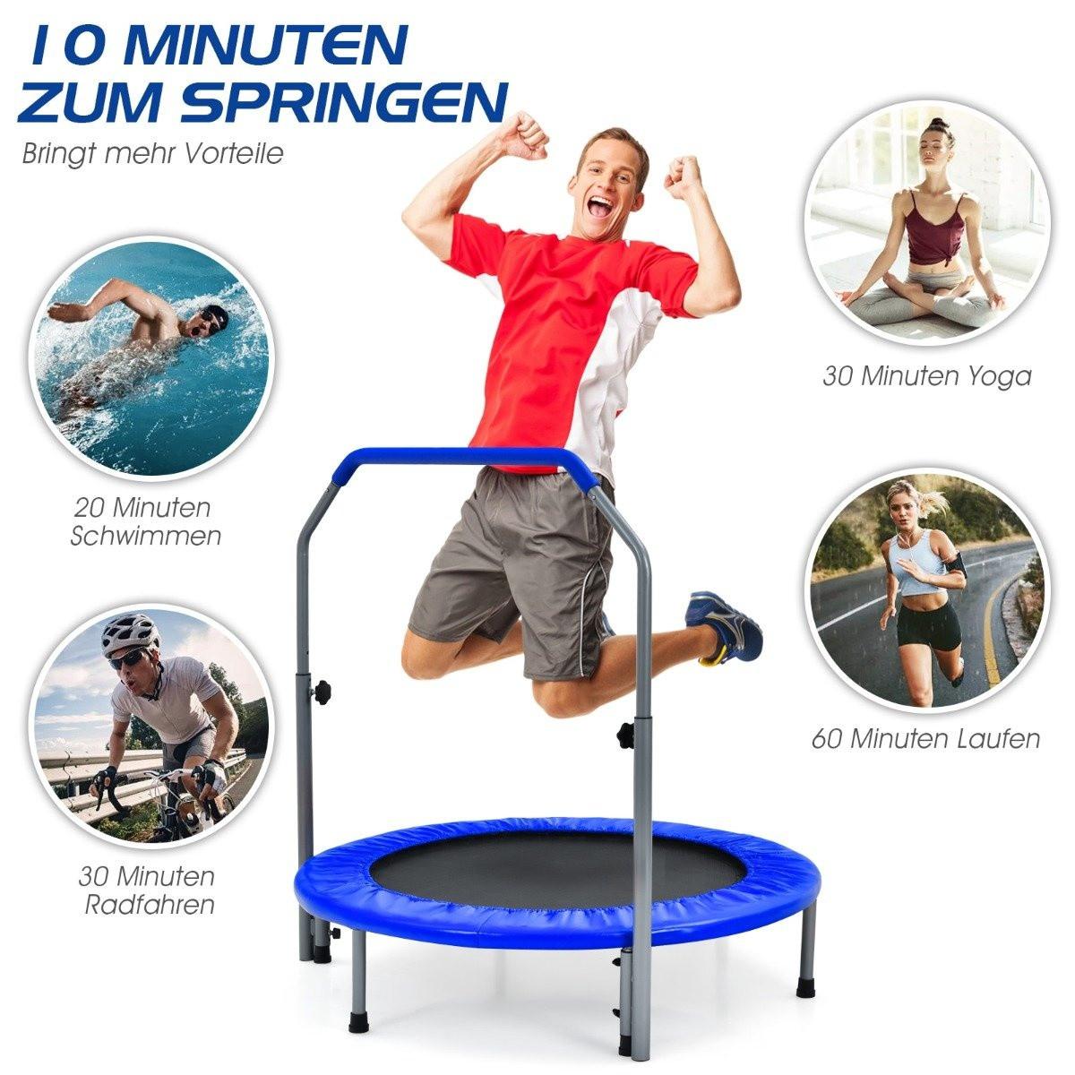 Northix  Mini trampolino trampolino fitness pieghevole Ø101 cm con maniglia regolabile in altezza blu + nero 