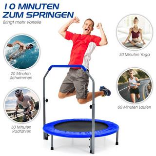 Northix  Mini trampolino trampolino fitness pieghevole Ø101 cm con maniglia regolabile in altezza blu + nero 