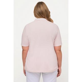 Ulla Popken  Maglia polo con rombi a punto ajour e mezze maniche 