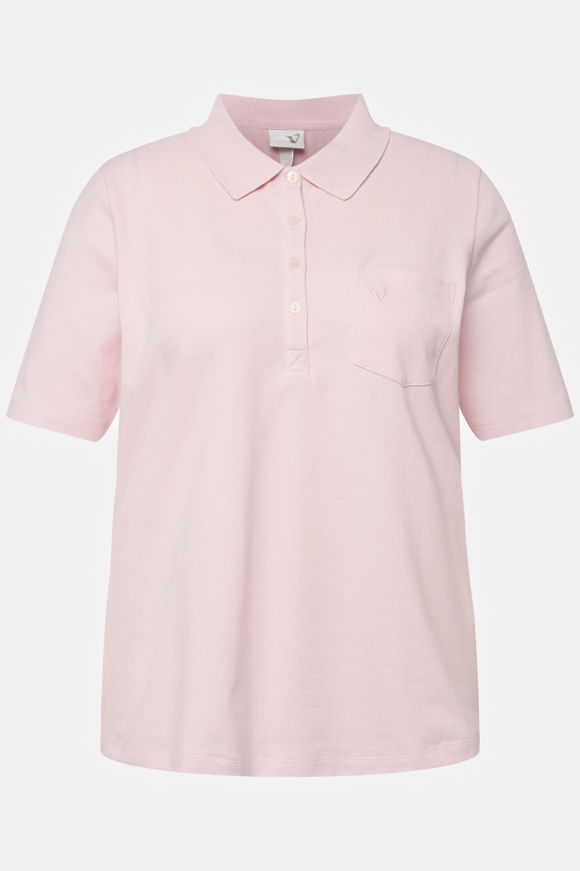 Ulla Popken  Maglia polo con rombi a punto ajour e mezze maniche 