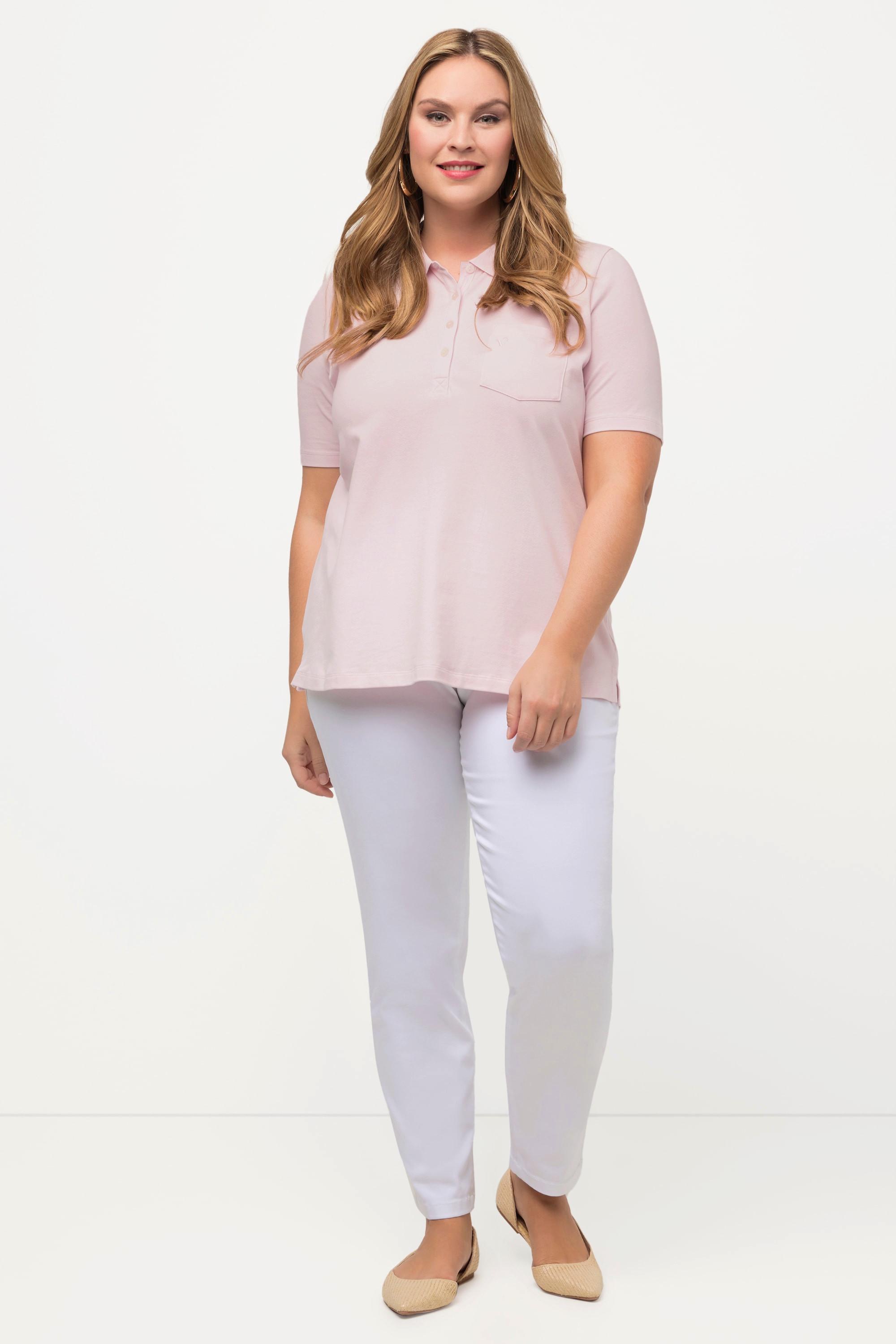 Ulla Popken  Maglia polo con rombi a punto ajour e mezze maniche 