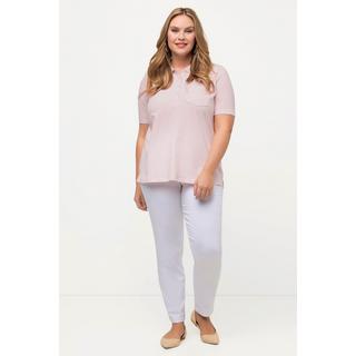 Ulla Popken  Maglia polo con rombi a punto ajour e mezze maniche 