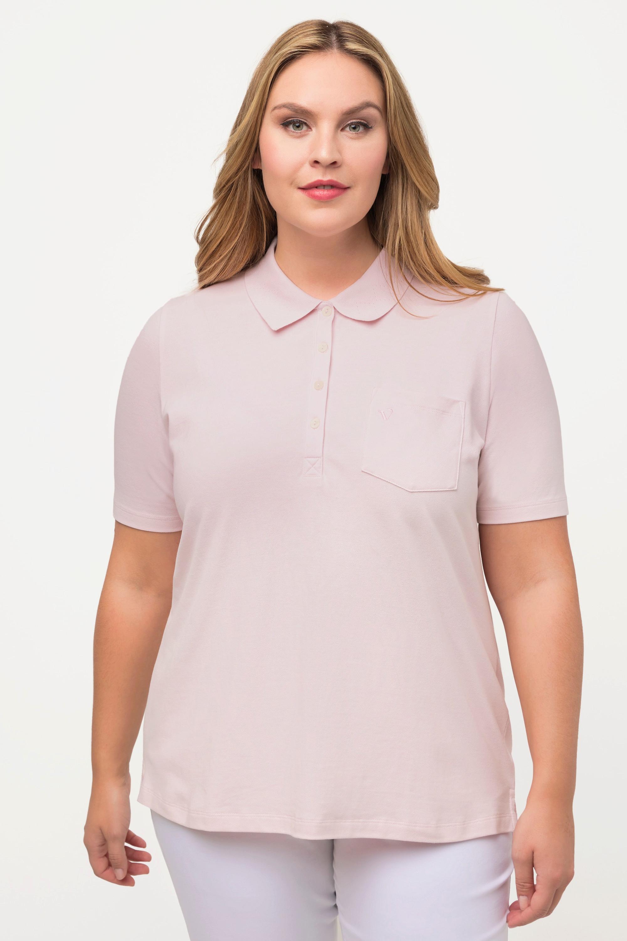 Ulla Popken  Maglia polo con rombi a punto ajour e mezze maniche 