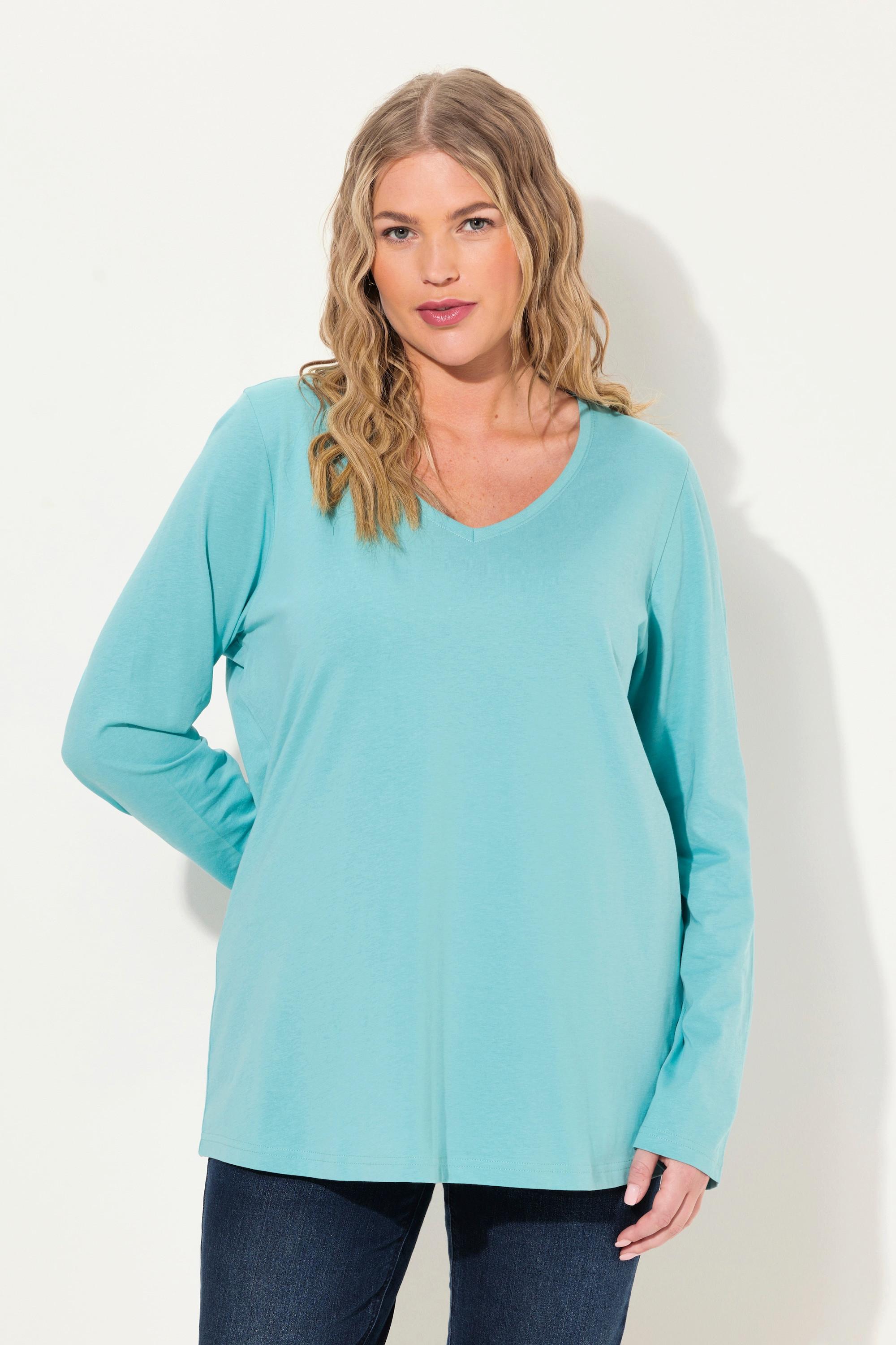 Ulla Popken  Maglia aderente con scollo a V e maniche lunghe 