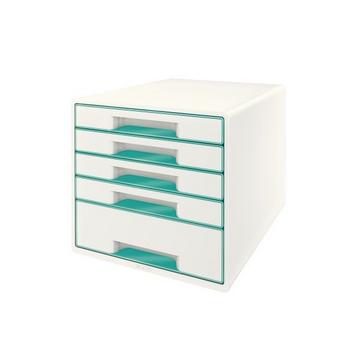 LEITZ Schubladenbox WOW Cube A4 52142051 weiss/eisblau, 5 Schubladen