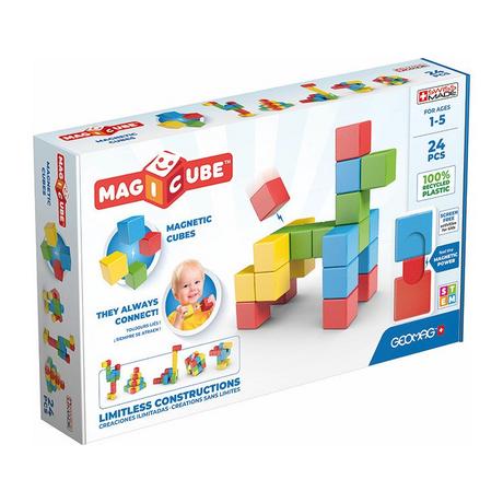 Geomag  Magicube 1+ Full Color Magnetische Würfel für Kinder 4 Farben 24 Blöcke 100 % recyceltes Plastik 