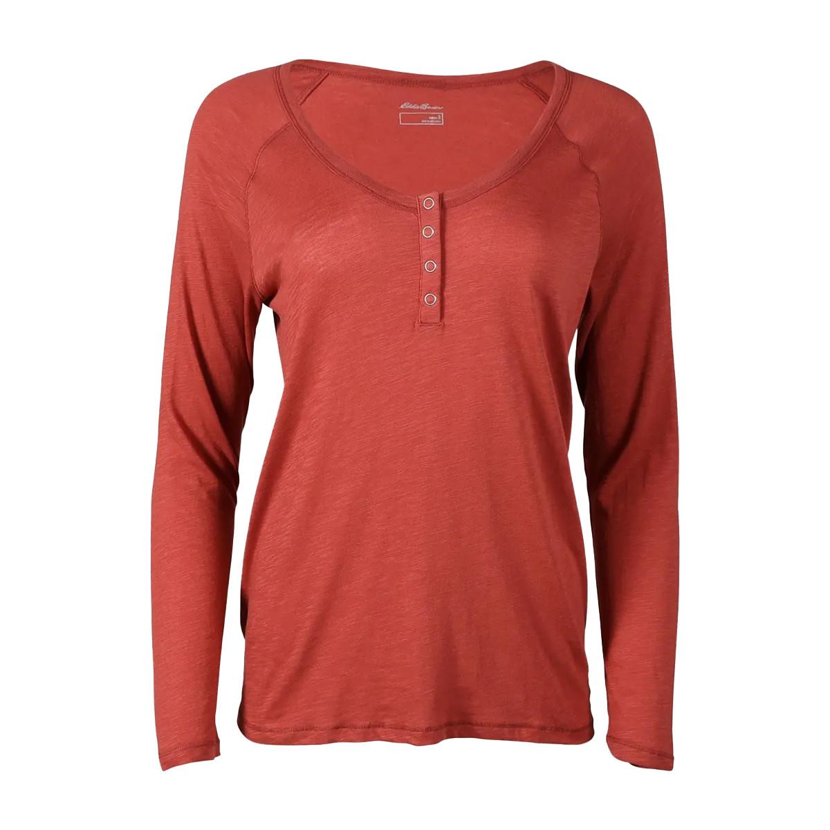 Image of Gate Check Novelty Henley Tshirt Langärmlig Damen Bordeaux L