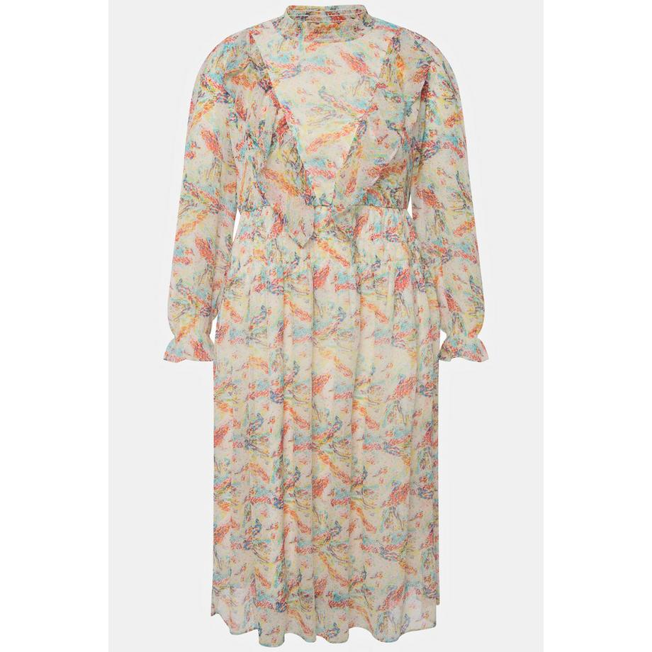 Studio Untold Abito Midi A-Line Stampa Collo Alto con Ruche Maniche Lunghe  