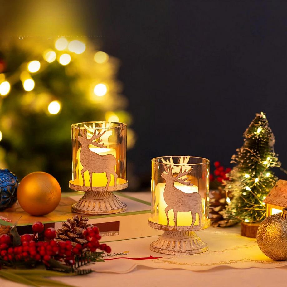 Alopini  Kerzenständer Kerzenständer Vintage Dekoration: 2er-Set Hirsch-Rentier-Laternen Kerzenständer für Tischdekoration Landhausstil Tisch 