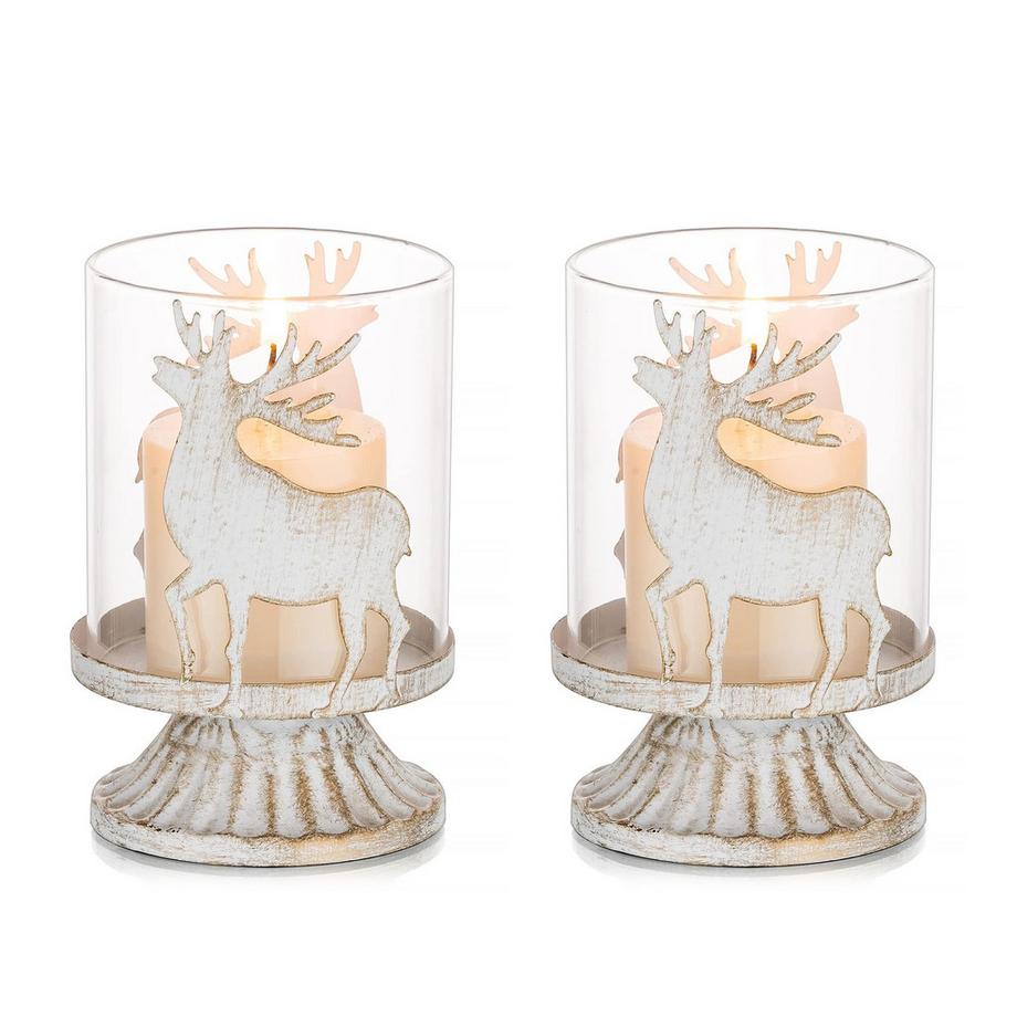 Alopini  Kerzenständer Kerzenständer Vintage Dekoration: 2er-Set Hirsch-Rentier-Laternen Kerzenständer für Tischdekoration Landhausstil Tisch 