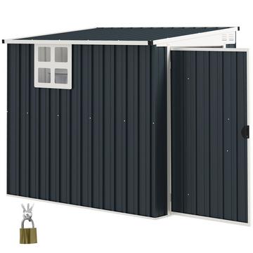 Abri de jardin en métal 2,7 m² 128 x 193 x 181 cm avec fenêtre de toit en appentis, porte verrouillable, abri de jardin résistant aux intempéries, abri de jardin pour arrière-cour, espace extérieur, gris foncé Aosom