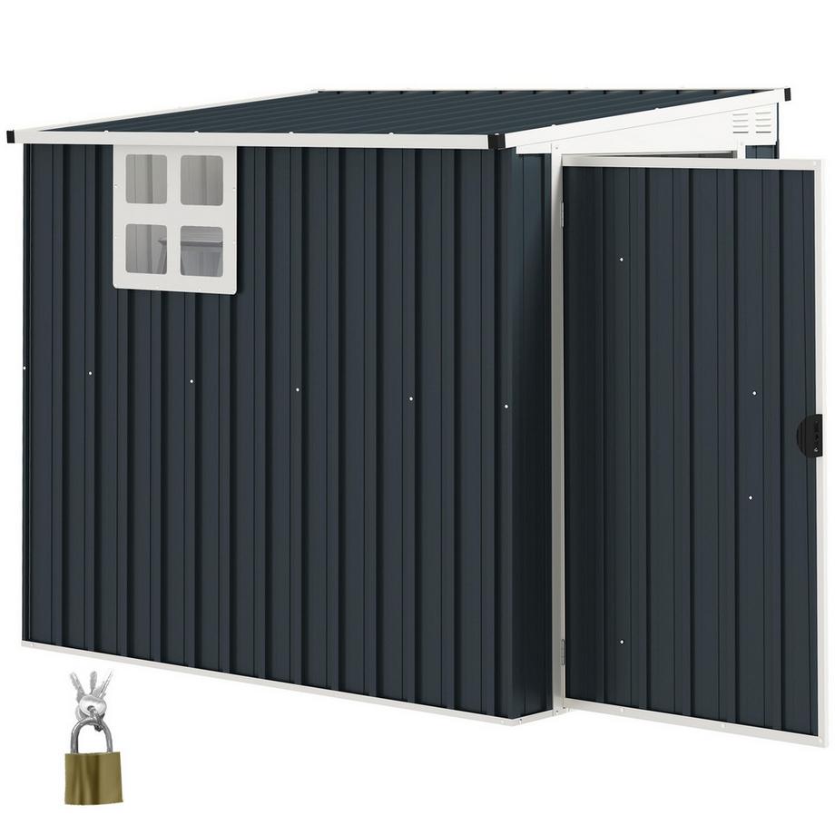 Metall Gerätehaus 2,7m² 128x193x181cm Geräteschuppen mit Pultdach Fenster Abschließbarer Tür wetterfest Gartenhaus Outdoor Garten Schuppen für Hinterhof Außenbereich Dunkelgrau Aosom