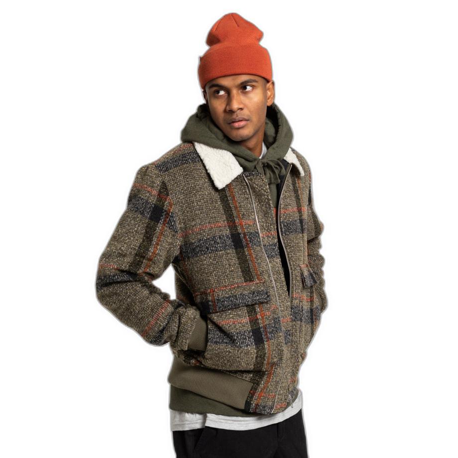 Revolution Gesteppte Karierte Fliegerjacke mit Gerippten Details  